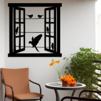 Open Window Design with Birds Silhouette