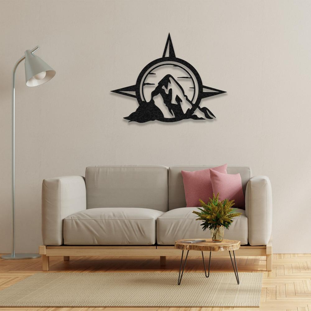 Compass and Mountain Metal Wall Decor