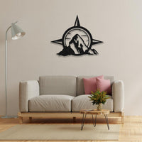 Compass and Mountain Metal Wall Decor