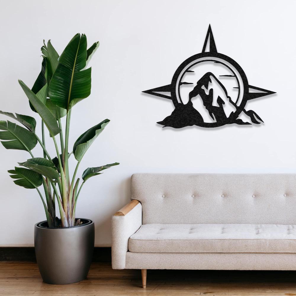 Compass and Mountain Metal Wall Decor