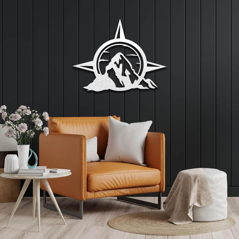 Compass and Mountain Metal Wall Decor