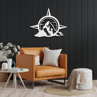 Compass and Mountain Metal Wall Decor
