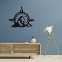 Compass and Mountain Metal Wall Decor