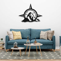 Compass and Mountain Metal Wall Decor