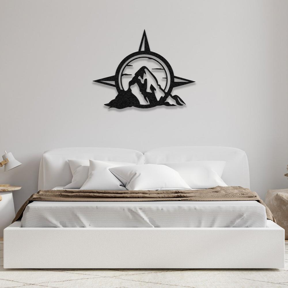 Compass and Mountain Metal Wall Decor