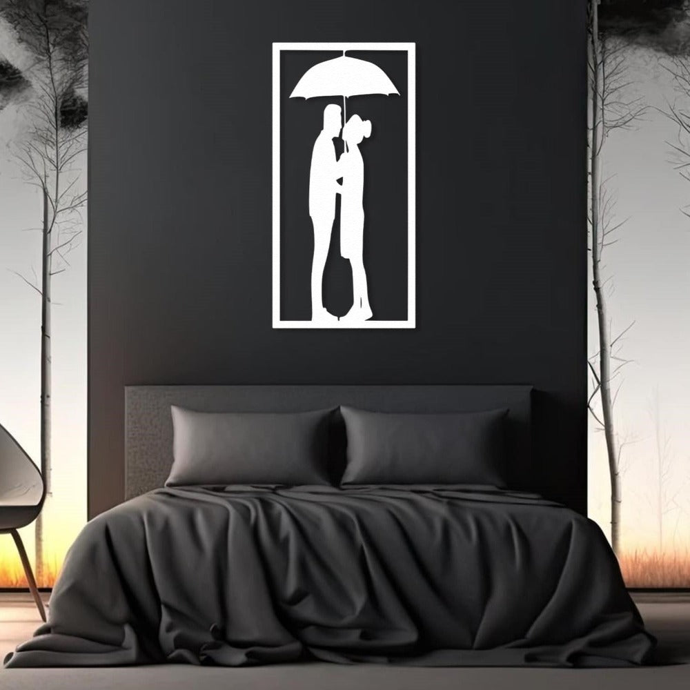 Couple Under the Umbrella  Metal Wall Art