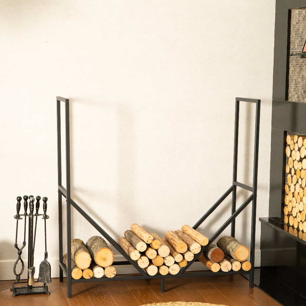 Modern V-Shaped Metal Firewood Rack