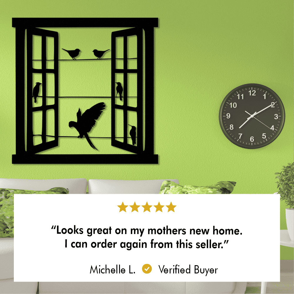 Open Window Design with Birds Silhouette