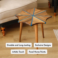 Wooden Side Table with Snowflake Epoxy Design and Tapered Legs